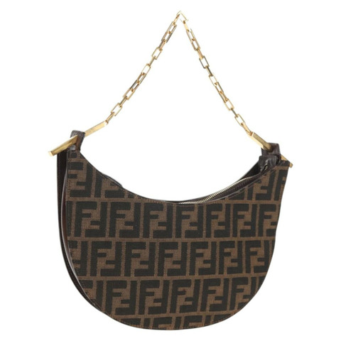FENDI Zucca 帆布鏈單肩包 黑棕色 正品 142905V