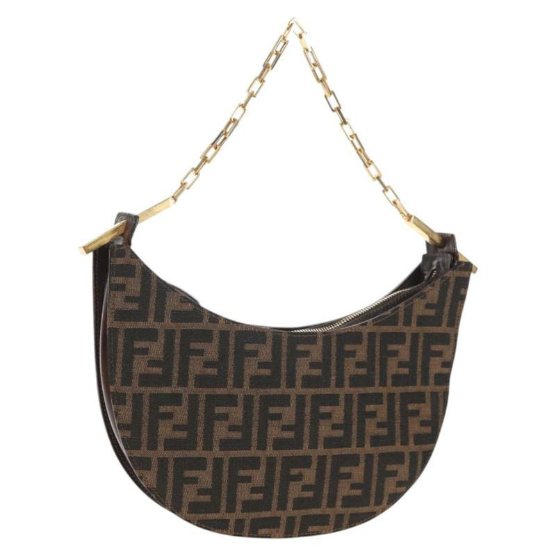 【日本直送】FENDI Zucca 帆布鏈單肩包 黑棕色 正品 142905V-0