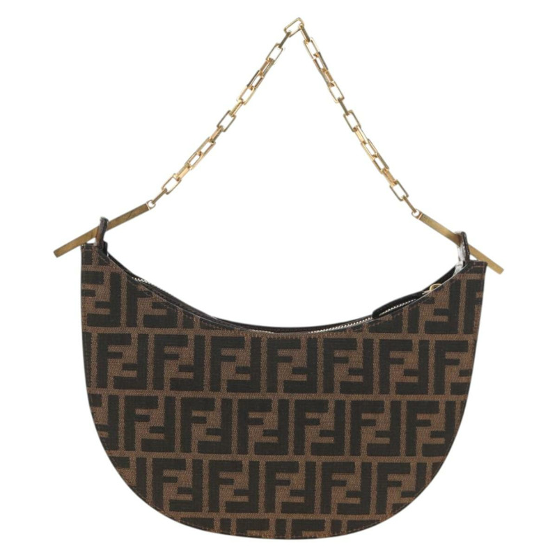 【日本直送】FENDI Zucca 帆布鏈單肩包 黑棕色 正品 142905V-1