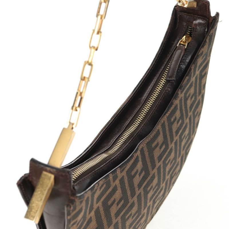 【日本直送】FENDI Zucca 帆布鏈單肩包 黑棕色 正品 142905V-6