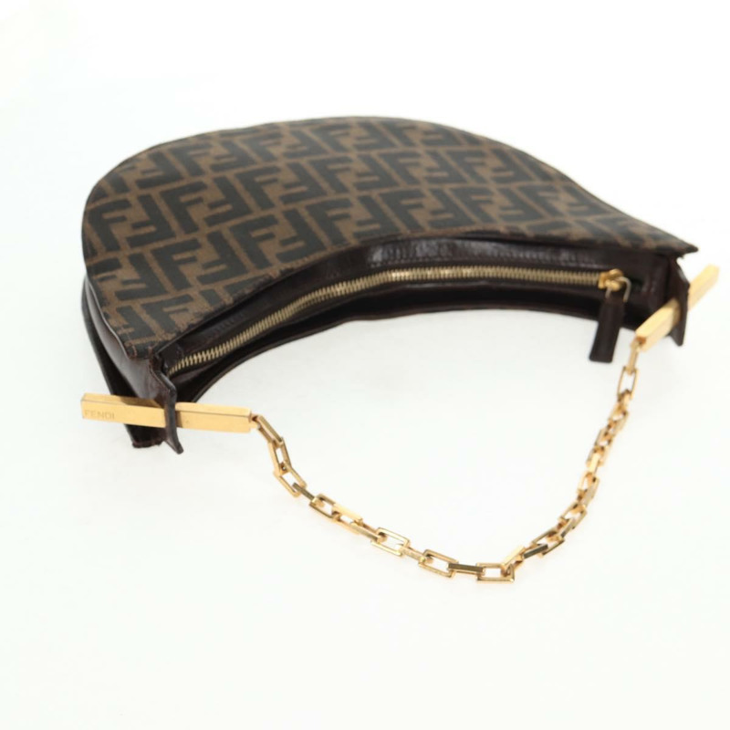 【日本直送】FENDI Zucca 帆布鏈單肩包 黑棕色 正品 142905V-7