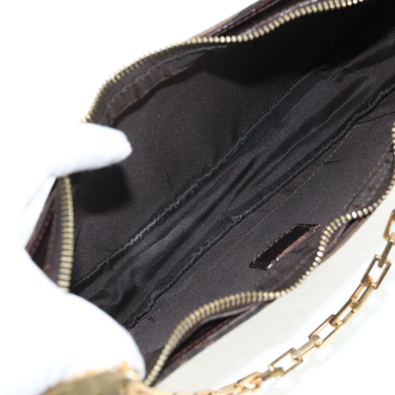 【日本直送】FENDI Zucca 帆布鏈單肩包 黑棕色 正品 142905V-10