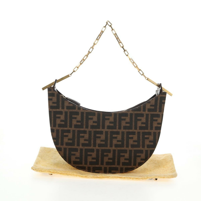 【日本直送】FENDI Zucca 帆布鏈單肩包 黑棕色 正品 142905V-11