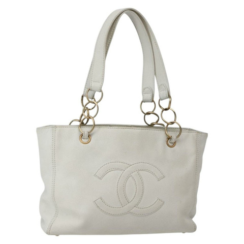 香奈兒 COCO 馬克托特包 皮革 白金色 CC 正品 bs29459