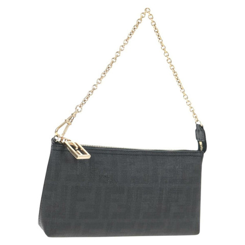 FENDI Zucca 帆布配件袋 PVC 黑金 正品 143790V