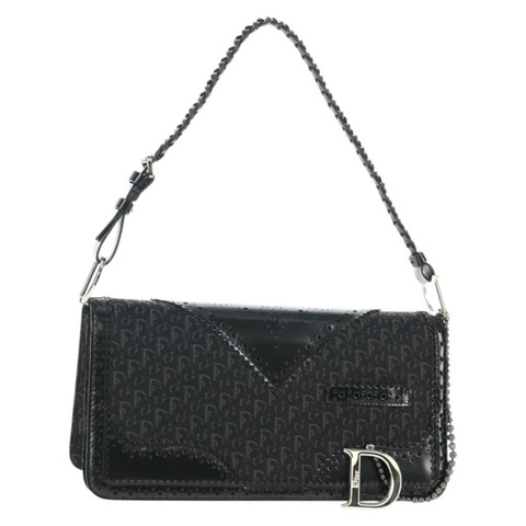 Christian Dior Trotter 帆布肩背包 黑色銀色 正品 hk2968V