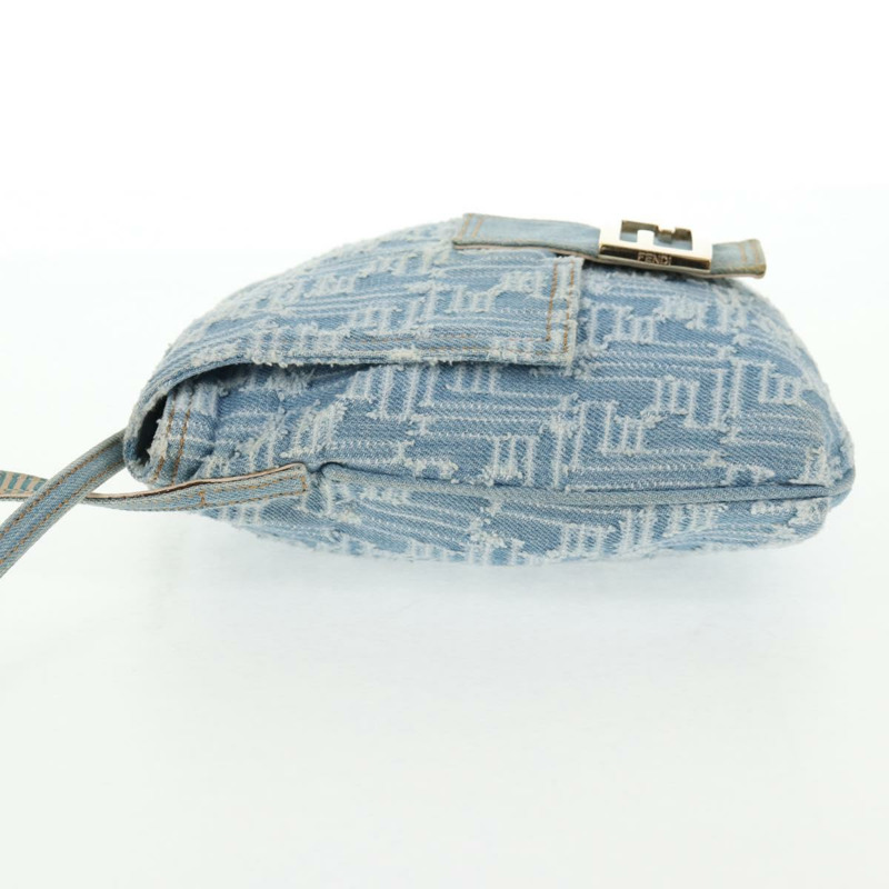 【日本直送】FENDI Zucca 帆布 Mamma Baguette 單肩包 牛仔藍金色 正品 hk2972V-2