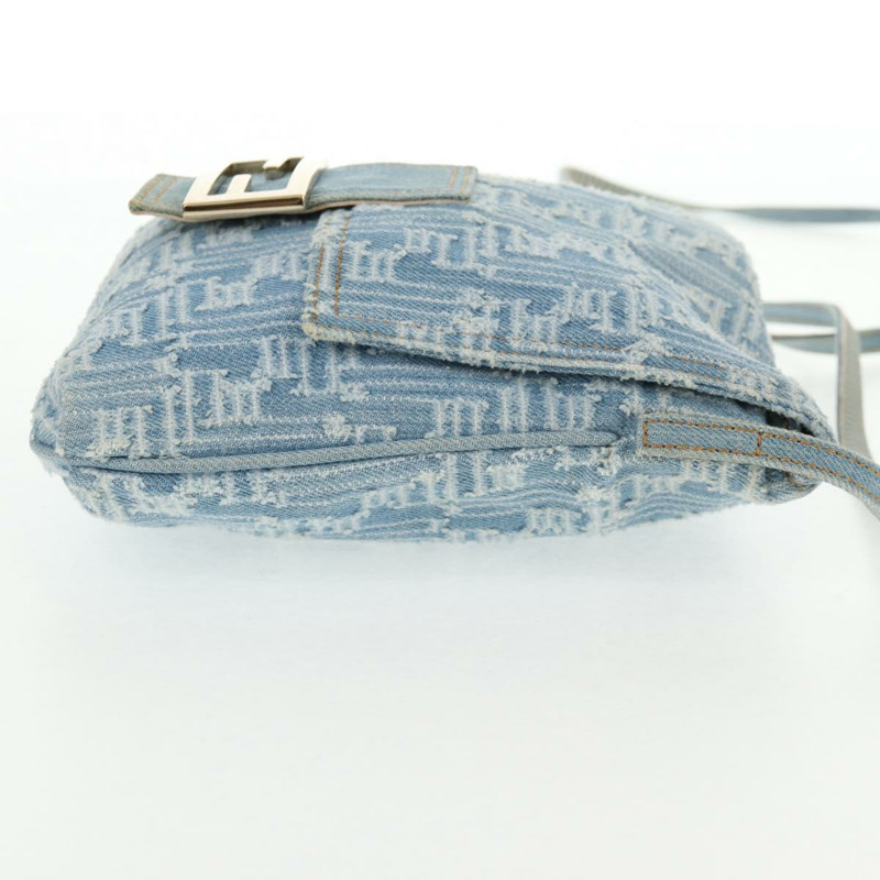 【日本直送】FENDI Zucca 帆布 Mamma Baguette 單肩包 牛仔藍金色 正品 hk2972V-3