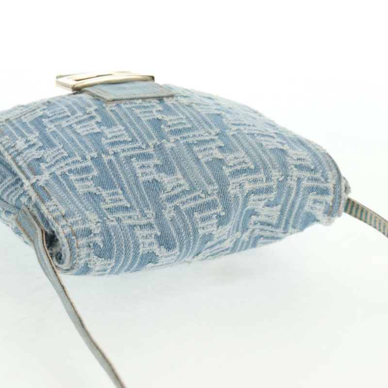 【日本直送】FENDI Zucca 帆布 Mamma Baguette 單肩包 牛仔藍金色 正品 hk2972V-5