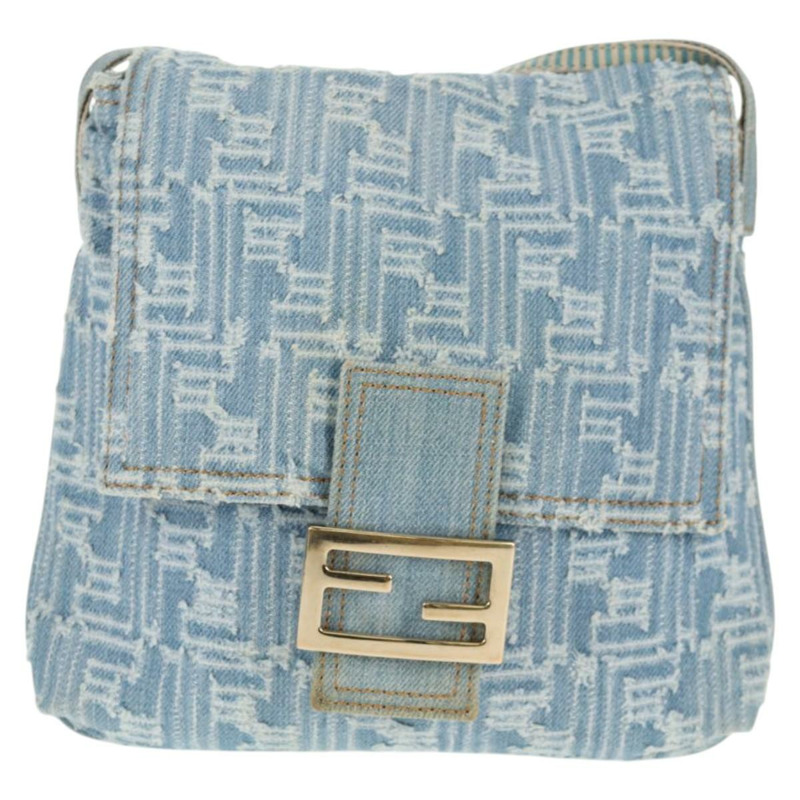 【日本直送】FENDI Zucca 帆布 Mamma Baguette 單肩包 牛仔藍金色 正品 hk2972V-12