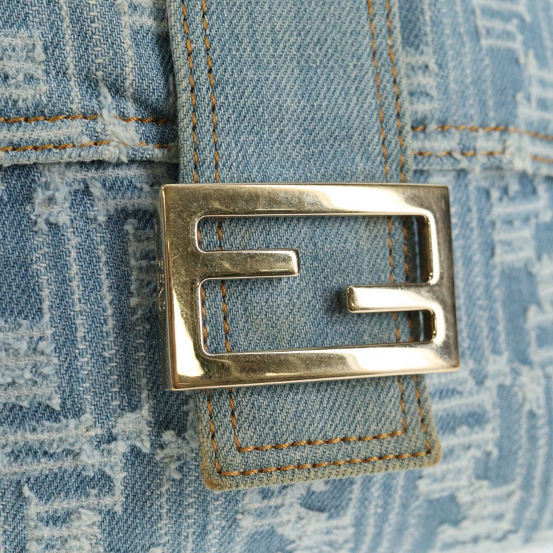 【日本直送】FENDI Zucca 帆布 Mamma Baguette 單肩包 牛仔藍金色 正品 hk2972V-19