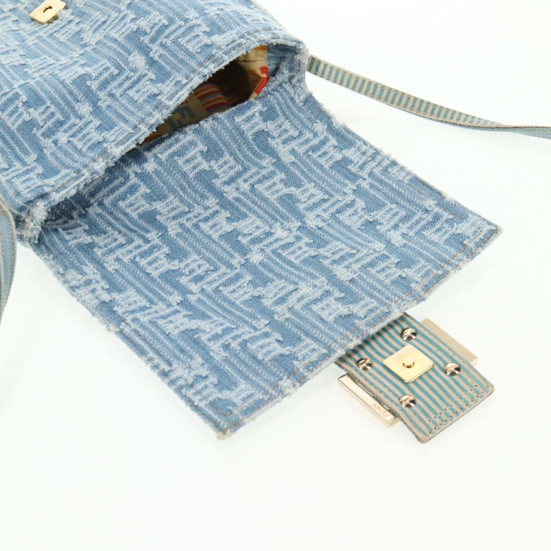 【日本直送】FENDI Zucca 帆布 Mamma Baguette 單肩包 牛仔藍金色 正品 hk2972V-20