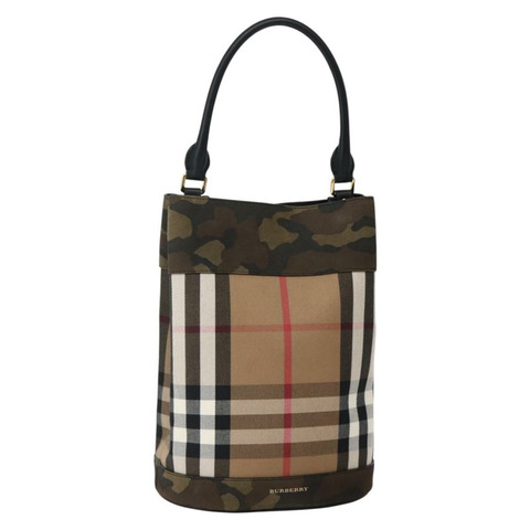 BURBERRY Nova 格紋手提包 帆布 米色金色 正品 143198