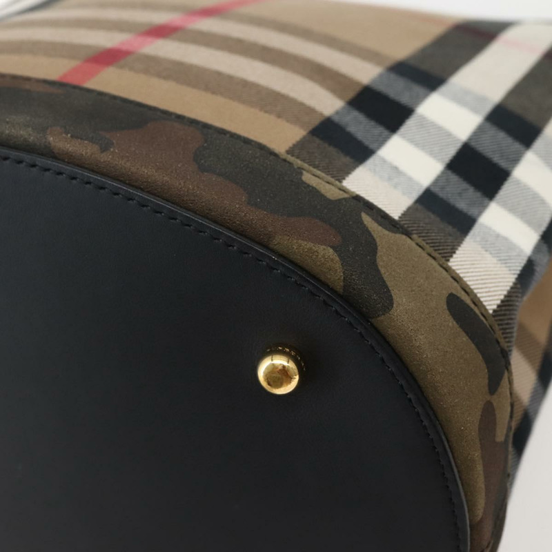 【日本直送】BURBERRY Nova 格紋手提包 帆布 米色金色 正品 143198-14