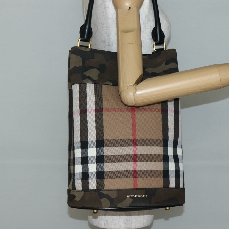【日本直送】BURBERRY Nova 格紋手提包 帆布 米色金色 正品 143198-20