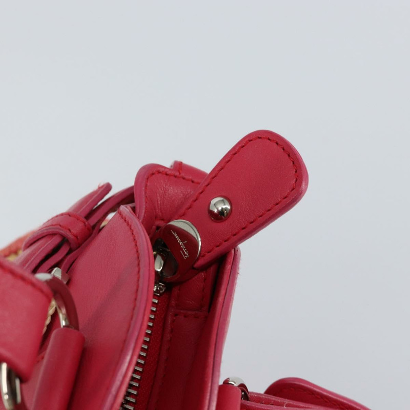 【日本直送】Salvatore Ferragamo Gancini 單肩包 拉菲草 粉紅色 銀色 正品 143084-18
