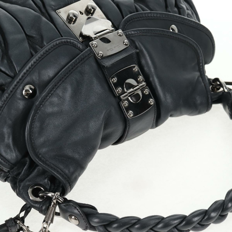 【日本直送】Miu Miu Matelasse 單肩包 皮革 2way 黑色 銀色 正品 143194V-13