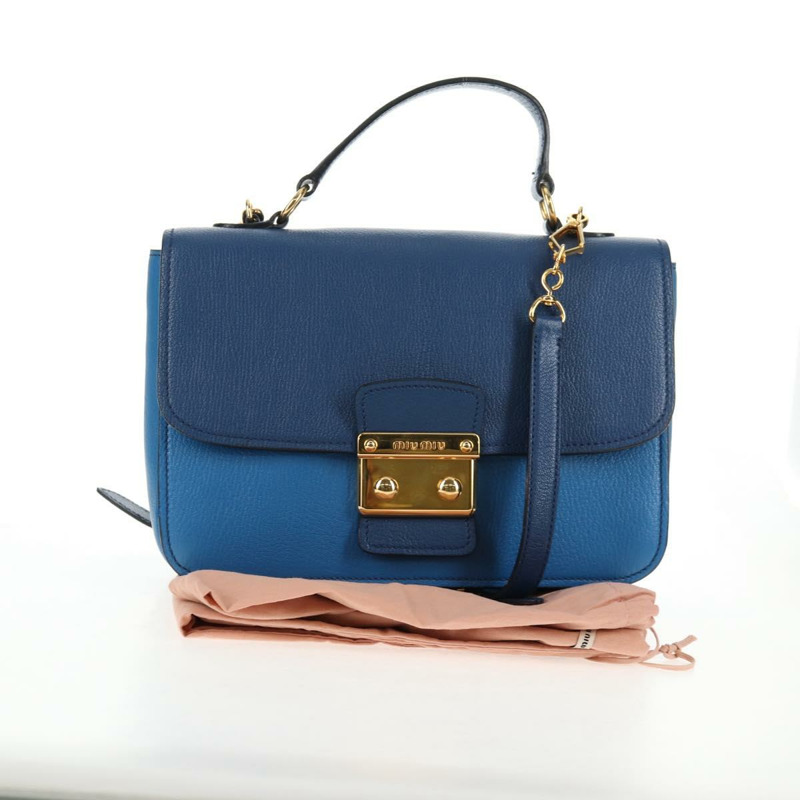 【日本直送】Miu Miu 手提包 皮革 2way 藍色 金色 正品 135331V-11