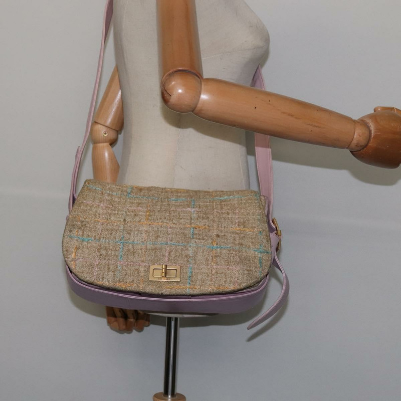 【日本直送】香奈兒 2.55 單肩包粗花呢米色金 CC 正品 BA5633-22