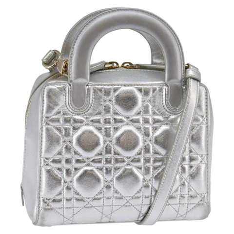 Christian Dior Canage 手提包 皮革 2 向 銀色 金色 正品 130094
