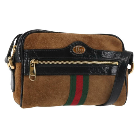 GUCCI Ofidia Web Sherry Line 單肩包 絨面革 棕金色 573321 正品 BA5826