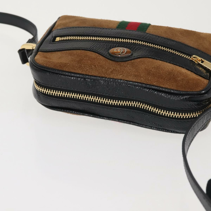 【日本直送】GUCCI Ofidia Web Sherry Line 單肩包 絨面革 棕金色 573321 正品 BA5826-5