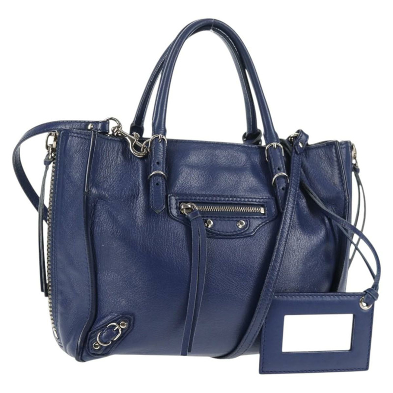 【日本直送】BALENCIAGA Paper 迷你手提包 皮革 2 向 藍色 銀色 357333 正品 BA5681V-0