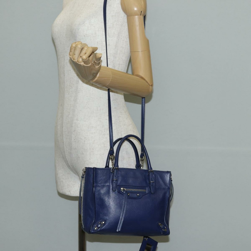 【日本直送】BALENCIAGA Paper 迷你手提包 皮革 2 向 藍色 銀色 357333 正品 BA5681V-26