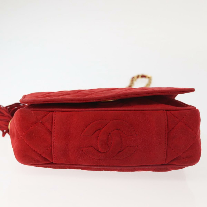 【日本直送】香奈兒 Matelasse 鏈條單肩包 絨面革 紅金 CC 正品 BA5777-4