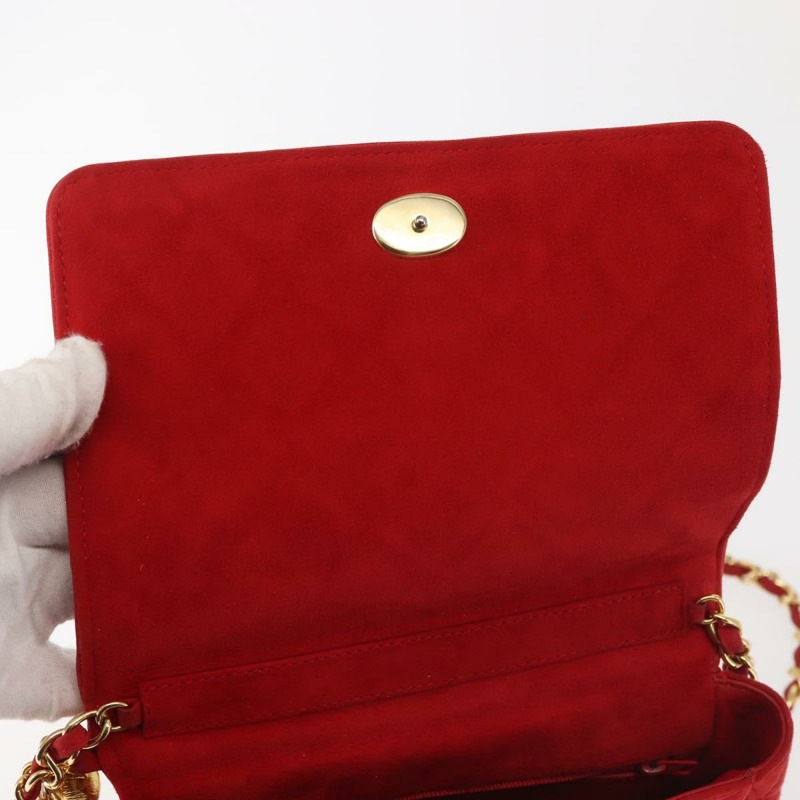【日本直送】香奈兒 Matelasse 鏈條單肩包 絨面革 紅金 CC 正品 BA5777-19