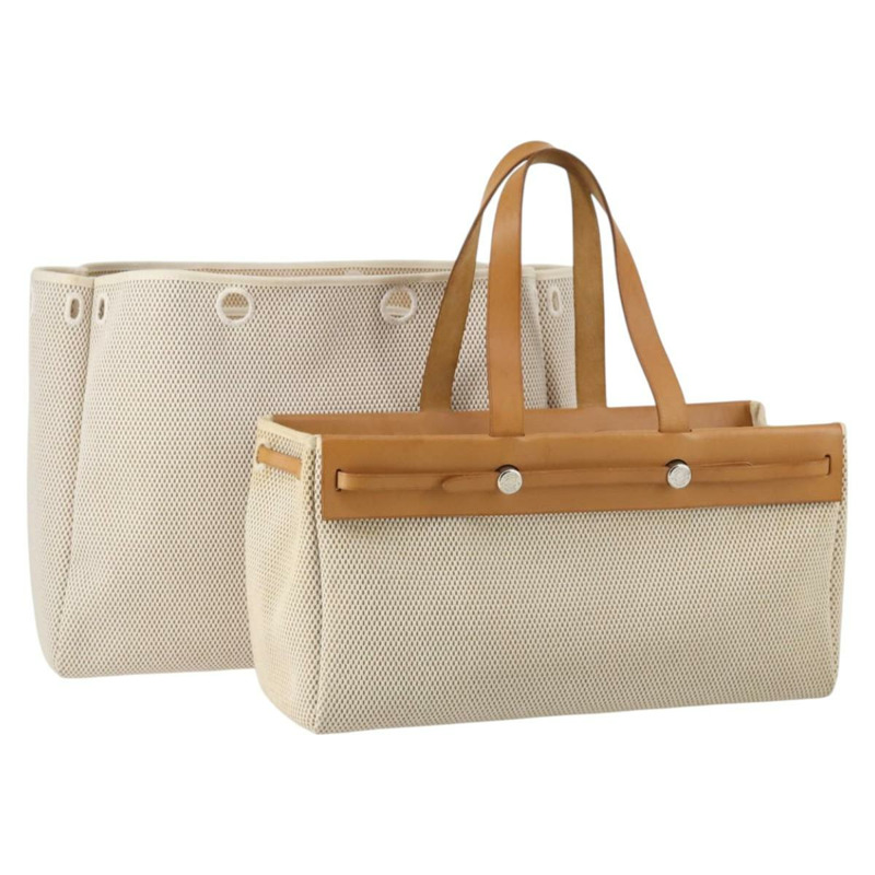 【日本直送】HERMES Her Bag Cabus GM 手提包帆布皮革米色正品 143299-0
