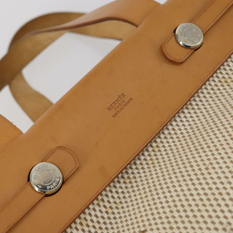 【日本直送】HERMES Her Bag Cabus GM 手提包帆布皮革米色正品 143299-9