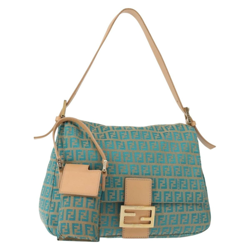 【日本直送】FENDI Zucchino 帆布 Mamma Baguette 單肩包 金綠色 正品 138349-0