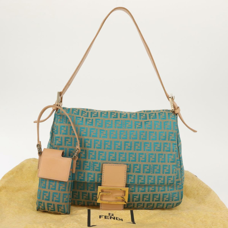 【日本直送】FENDI Zucchino 帆布 Mamma Baguette 單肩包 金綠色 正品 138349-11