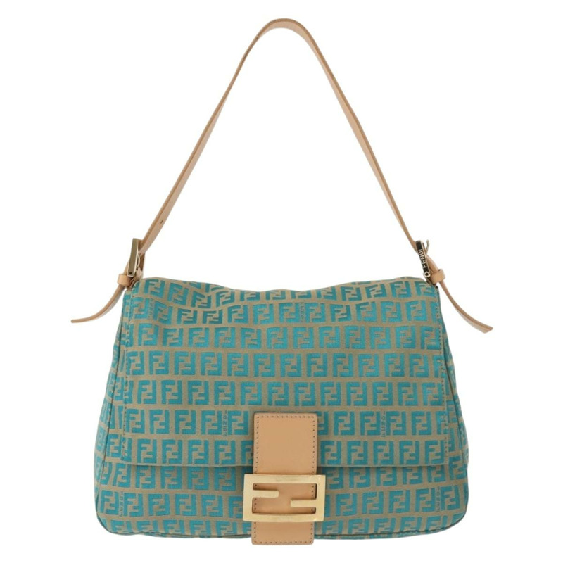 【日本直送】FENDI Zucchino 帆布 Mamma Baguette 單肩包 金綠色 正品 138349-12