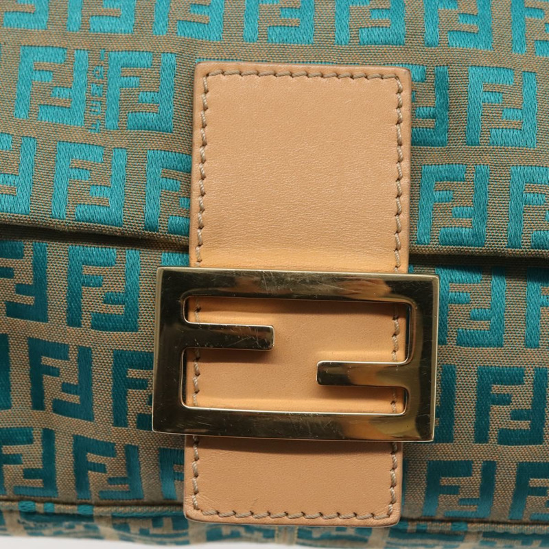 【日本直送】FENDI Zucchino 帆布 Mamma Baguette 單肩包 金綠色 正品 138349-17