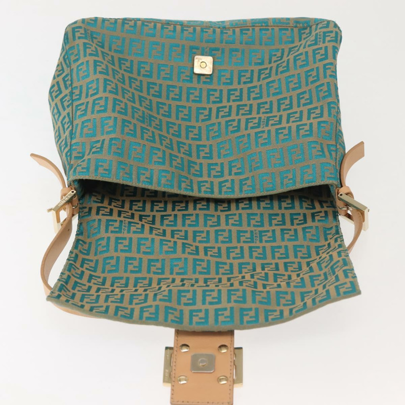 【日本直送】FENDI Zucchino 帆布 Mamma Baguette 單肩包 金綠色 正品 138349-18