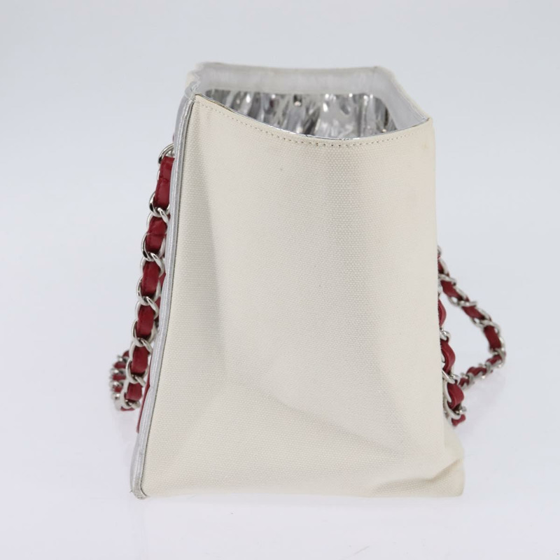 【日本直送】香奈兒巧克力條鏈托特包 No5 帆佈白色銀色 CC 正品 143980-3