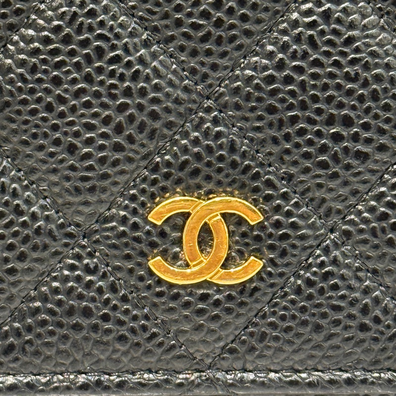 Chanel 黑荔枝牛皮菱格紋Woc金釦下蓋6卡斜背鏈包AP0250-7