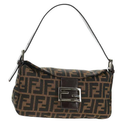 FENDI Zucca 帆布 Mamma Baguette 單肩包 黑棕色 正品 143821V