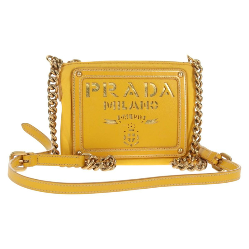 【日本直送】PRADA 鏈條單肩包 尼龍皮革 黃金 正品 143507V-0