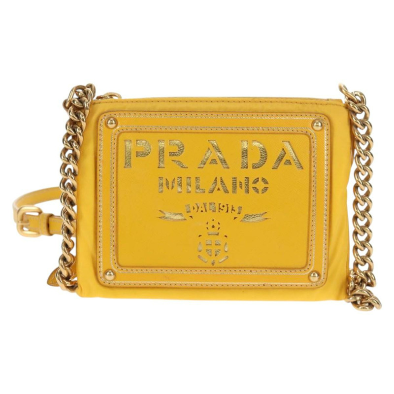 【日本直送】PRADA 鏈條單肩包 尼龍皮革 黃金 正品 143507V-12