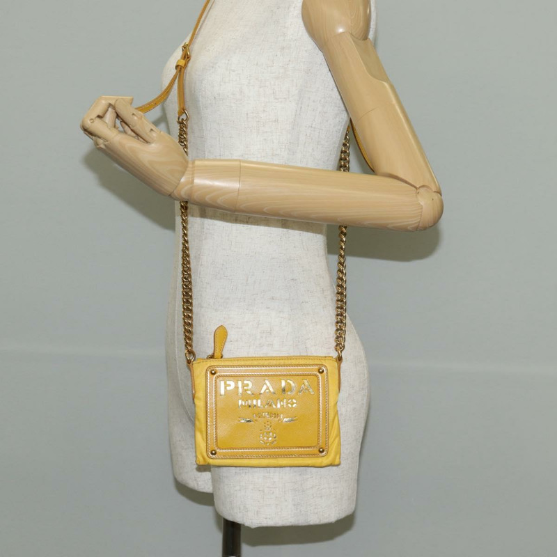 【日本直送】PRADA 鏈條單肩包 尼龍皮革 黃金 正品 143507V-25