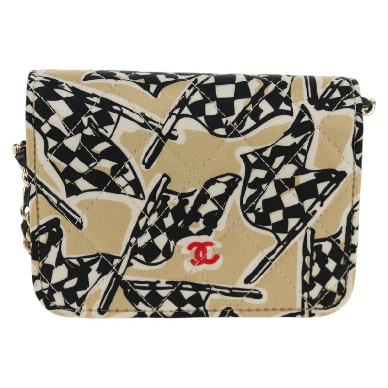 【日本直送】香奈兒 Matelasse 鏈條單肩包 帆布 米色金色 CC 正品 143514M-1