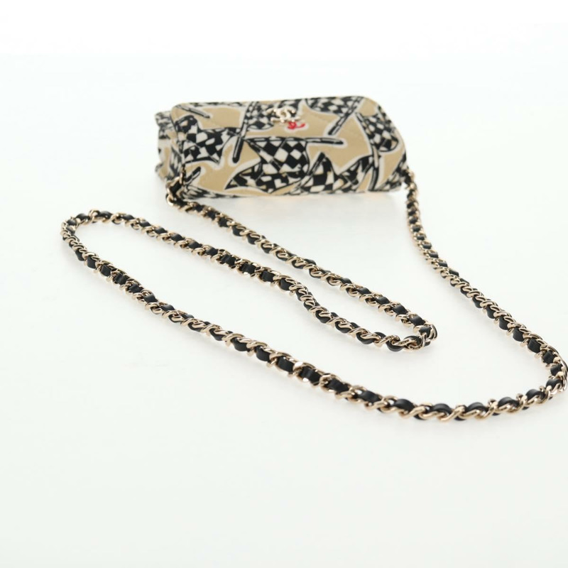 【日本直送】香奈兒 Matelasse 鏈條單肩包 帆布 米色金色 CC 正品 143514M-6