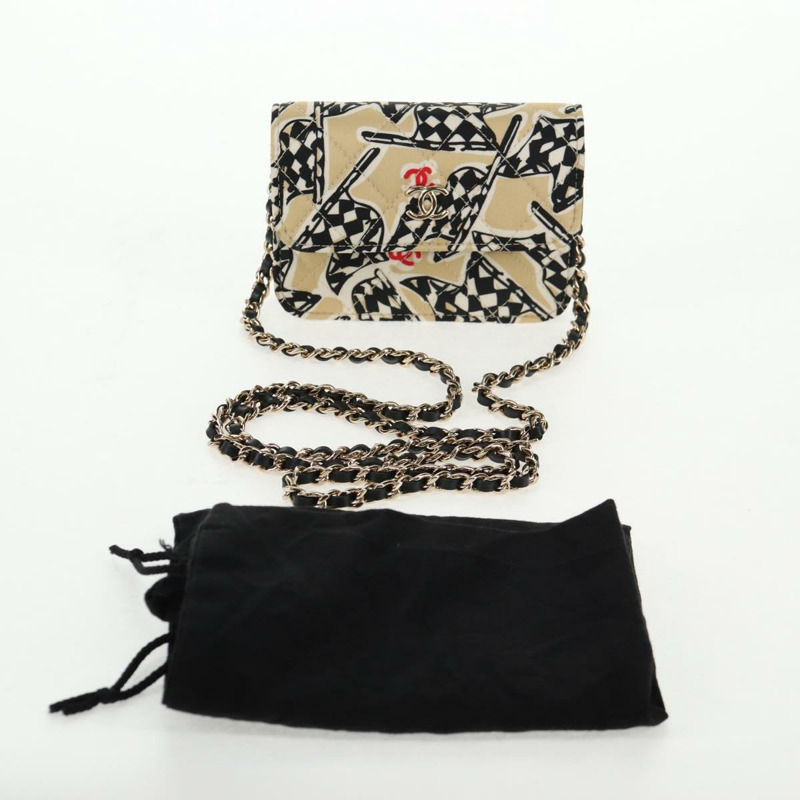 【日本直送】香奈兒 Matelasse 鏈條單肩包 帆布 米色金色 CC 正品 143514M-11