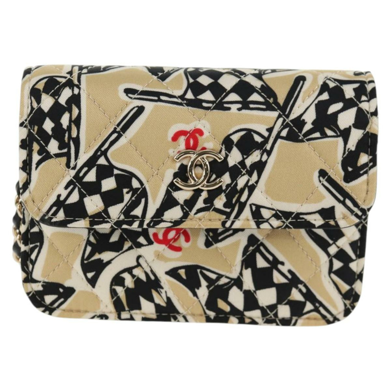 【日本直送】香奈兒 Matelasse 鏈條單肩包 帆布 米色金色 CC 正品 143514M-12