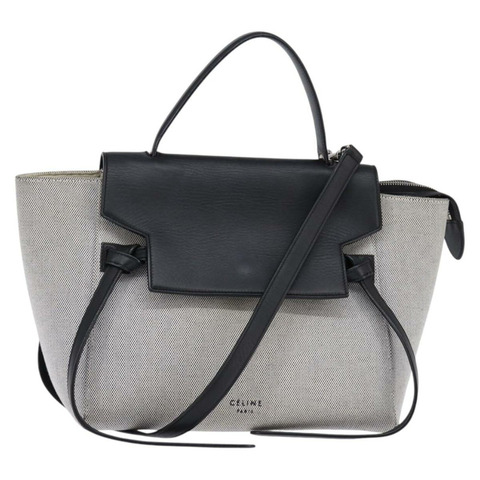 CELINE 腰包手袋帆布皮革灰色銀色正品 BA6188