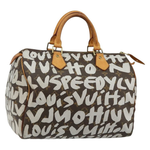 路易威登 Monogram Graffiti Speedy 30 手提包白色 M92195 LV 授權 144301V