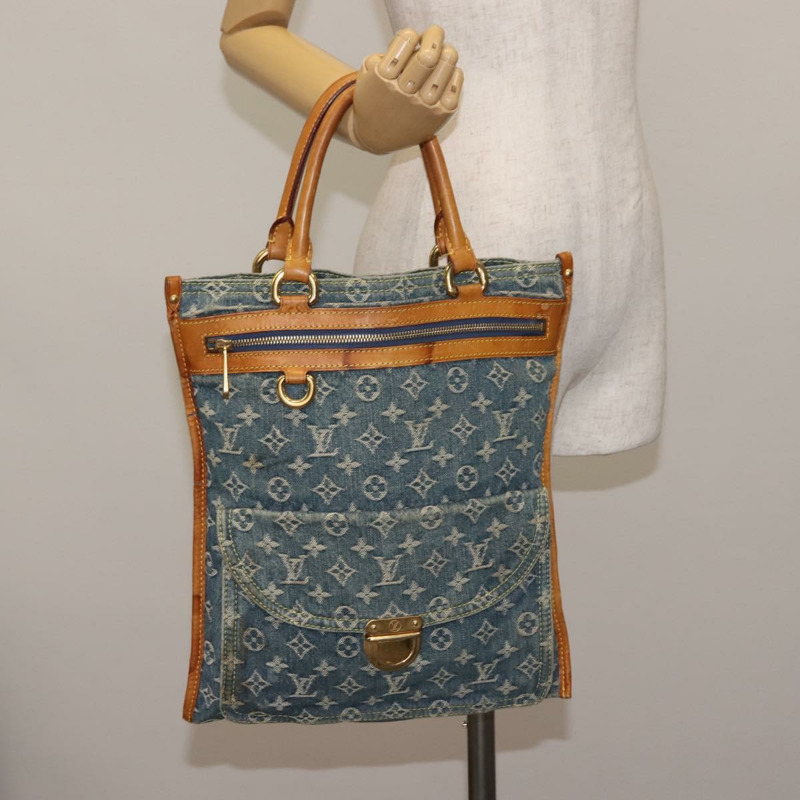 【日本直送】路易威登 Monogram 牛仔布扁平購物托特包藍色 M95018 LV 授權 144442-22